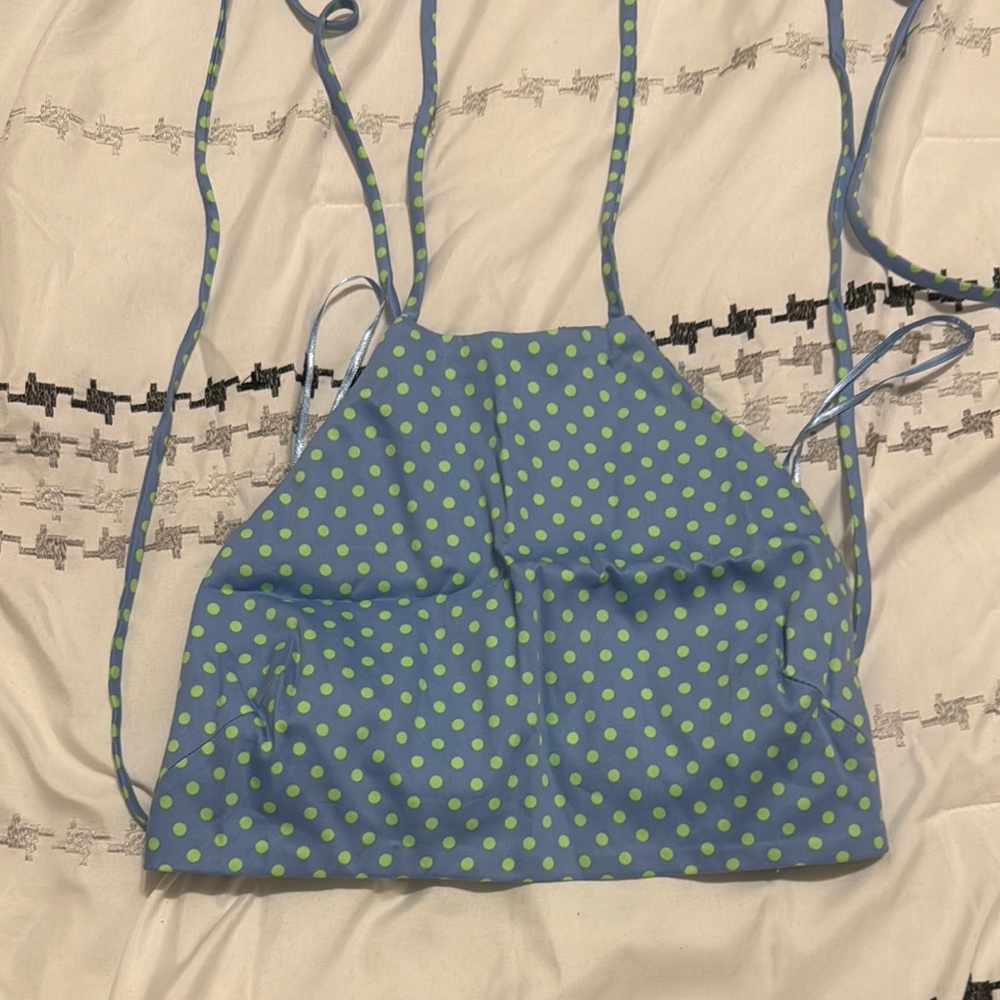 Zara Blue and Green Polka Dot Crop Top